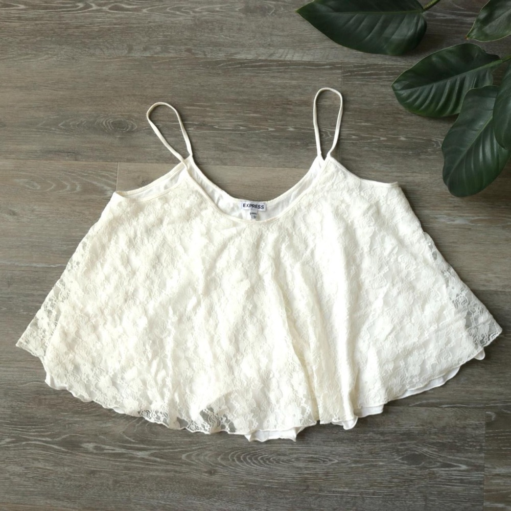 Express white flowy lace crop top